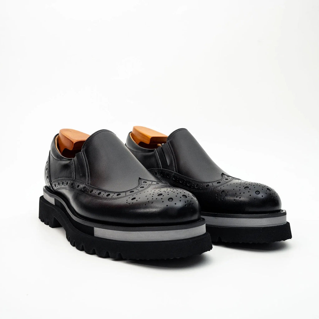 Black Brogue Lug-Sole Loafer