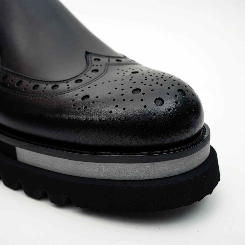 Black Brogue Lug-Sole Loafer