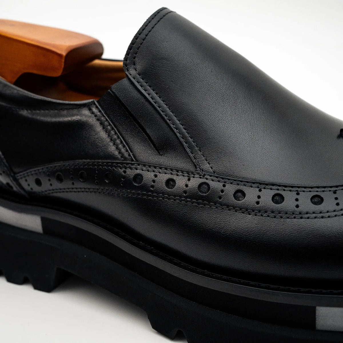 Black Brogue Lug-Sole Loafer