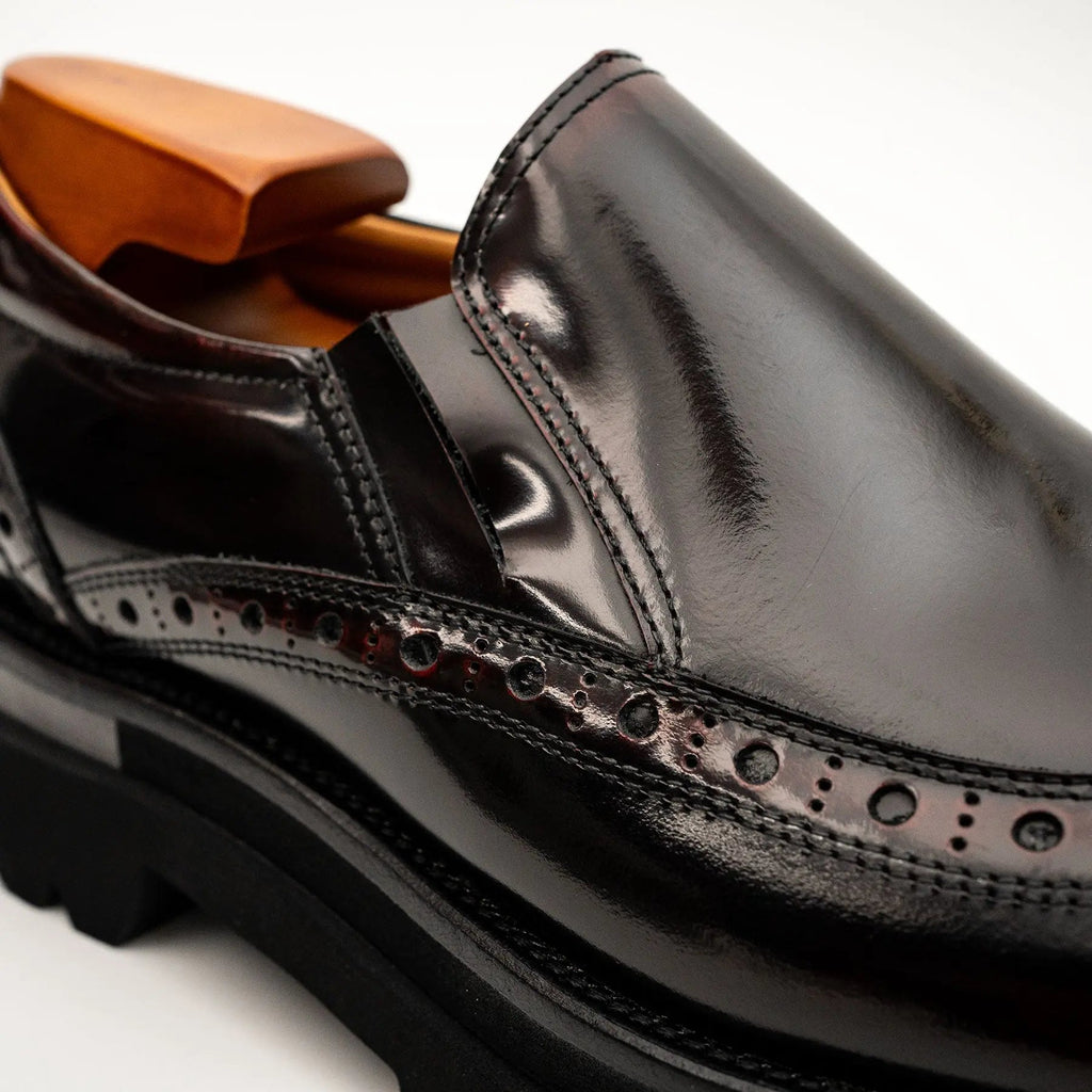 Burgundy Brogue Lug-Sole Loafer