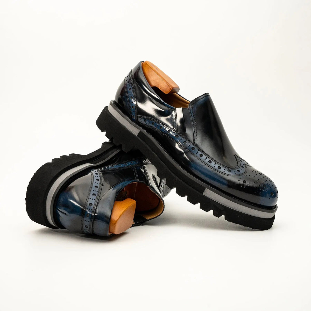 Black-Blue Brogue Lug-Sole Loafer