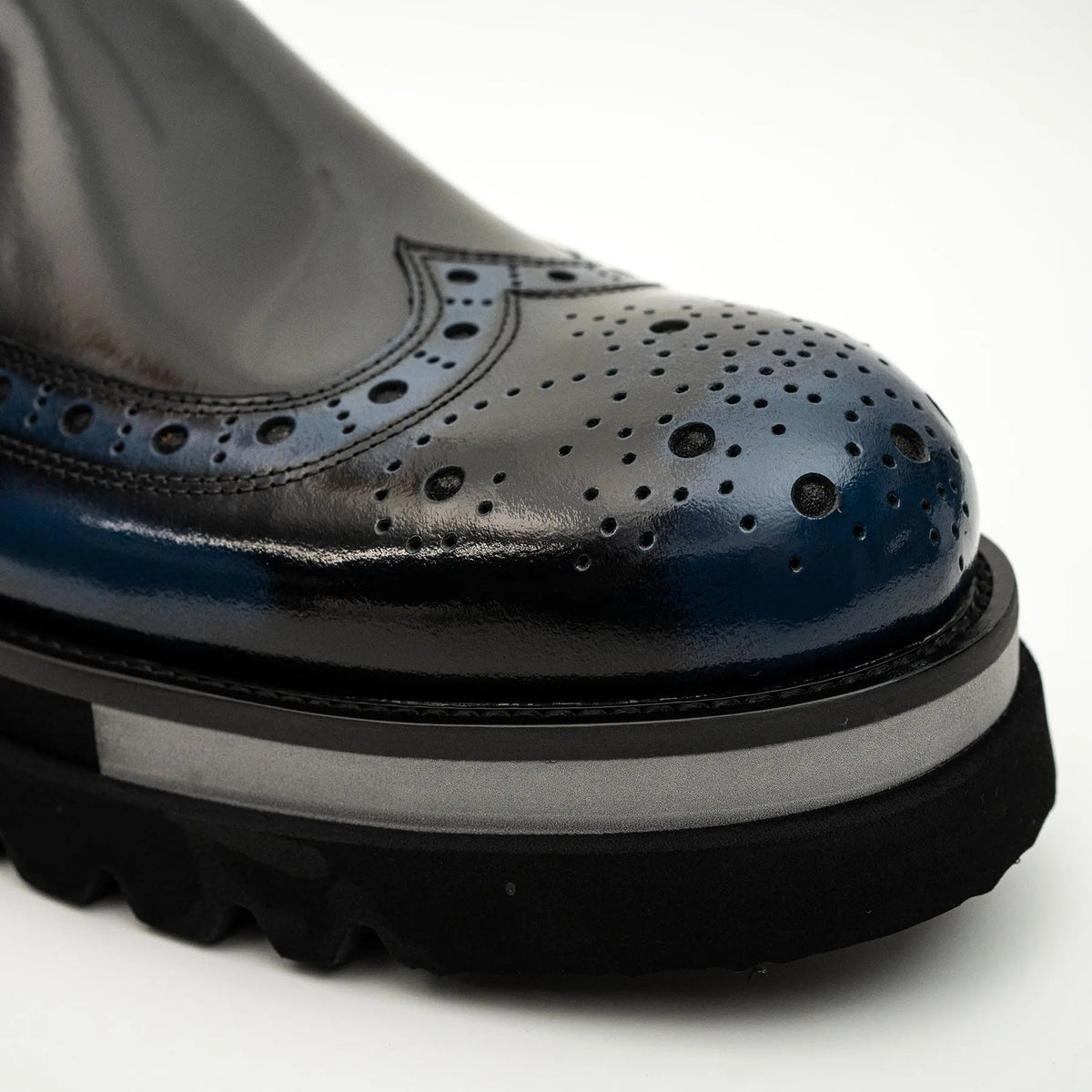 Black-Blue Brogue Lug-Sole Loafer