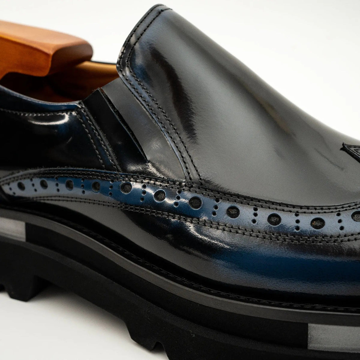 Black-Blue Brogue Lug-Sole Loafer