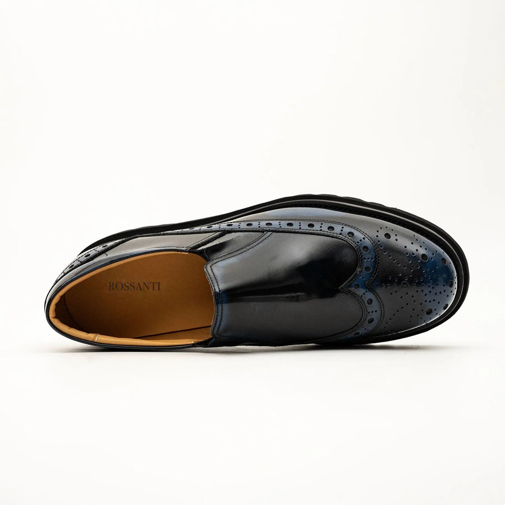 Black-Blue Brogue Lug-Sole Loafer