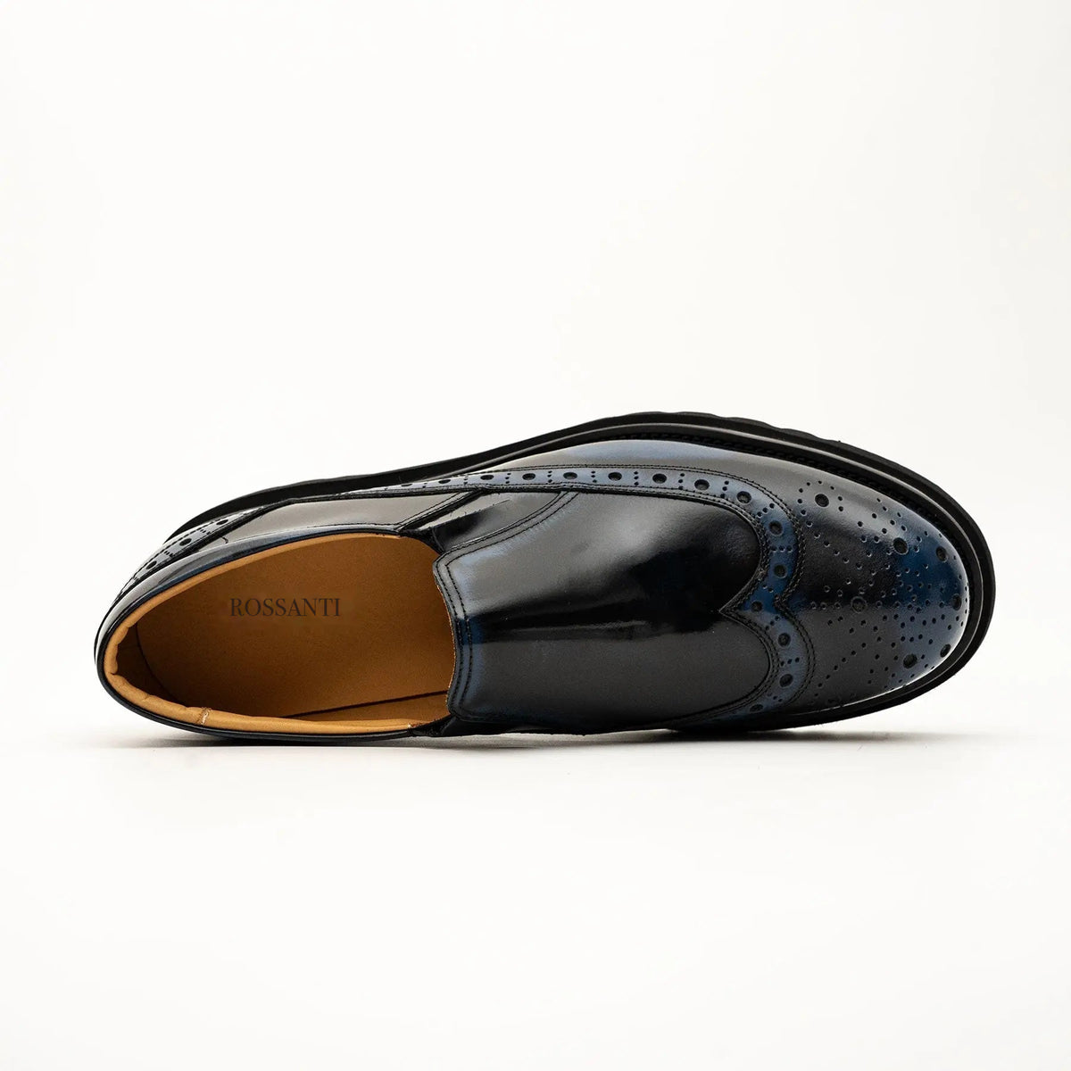 Black-Blue Brogue Lug-Sole Loafer