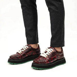 Burgundy Crocodile Platform Sneaker
