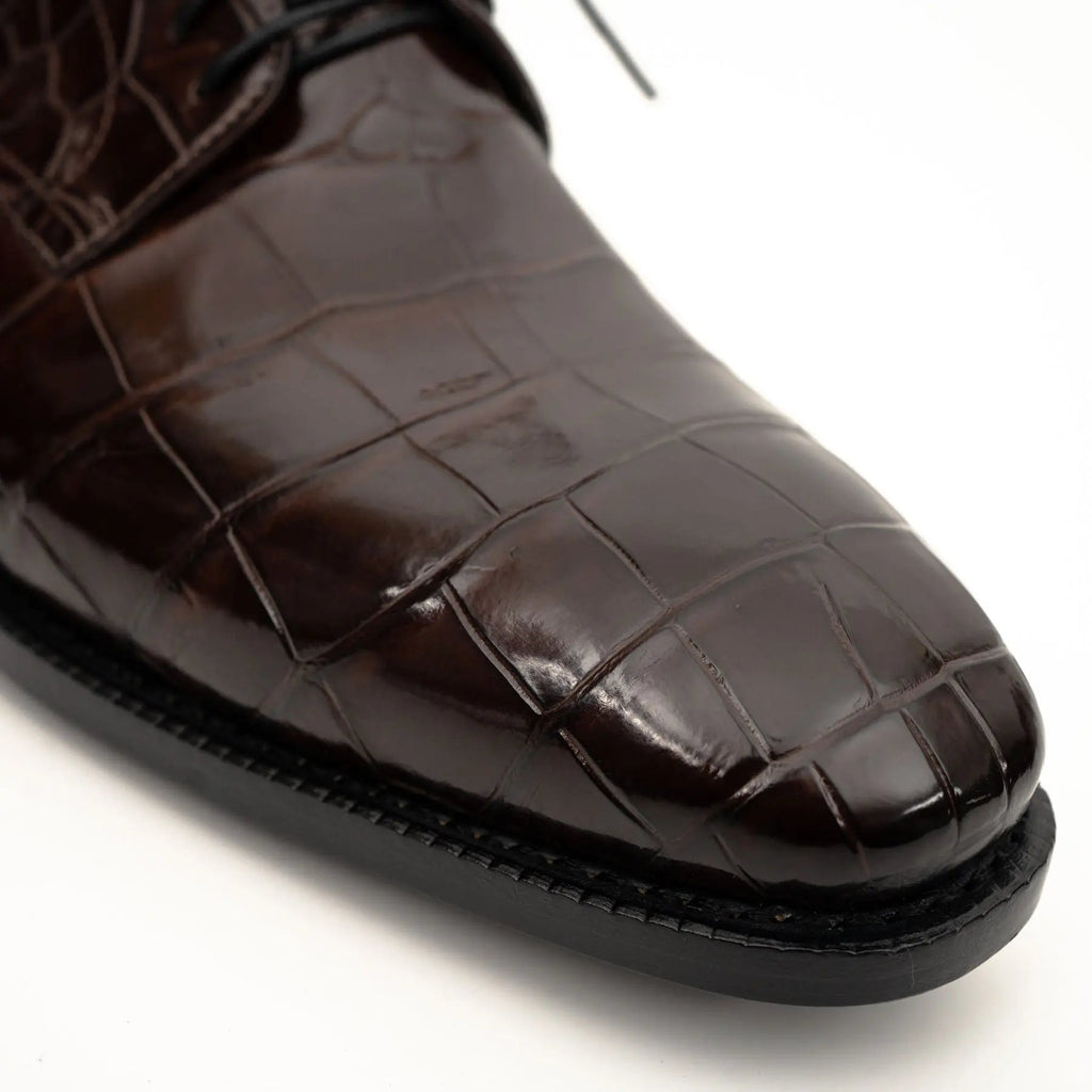 Dark Brown Crocodile-Textured Derby
