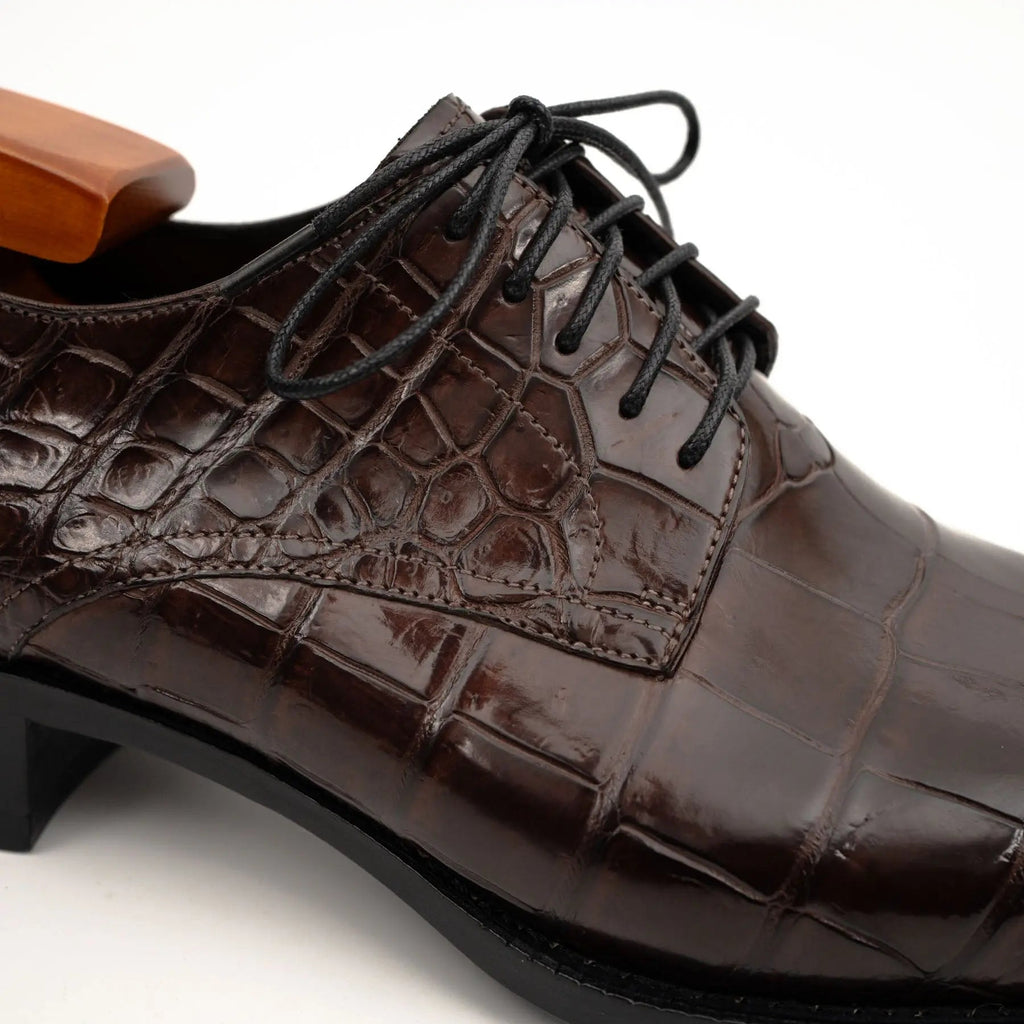 Dark Brown Crocodile-Textured Derby