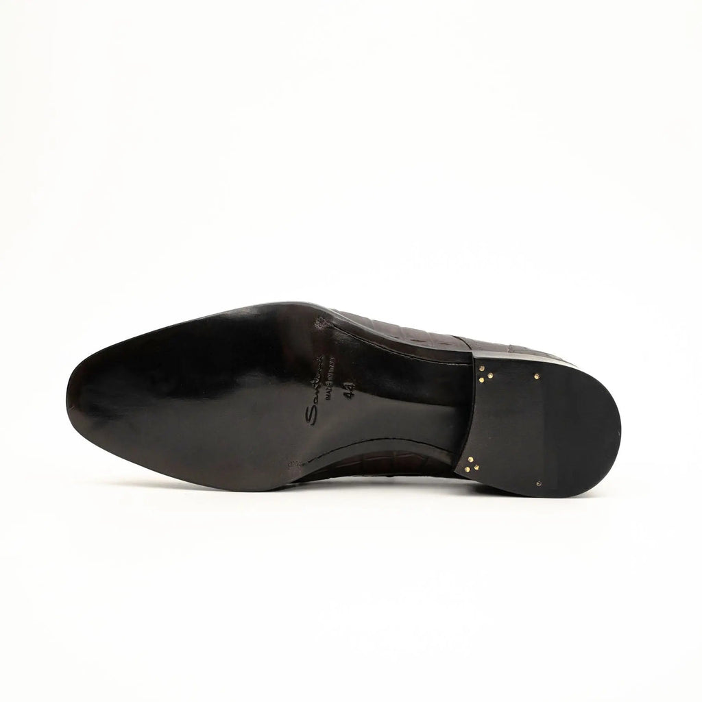 Dark Brown Crocodile-Textured Derby