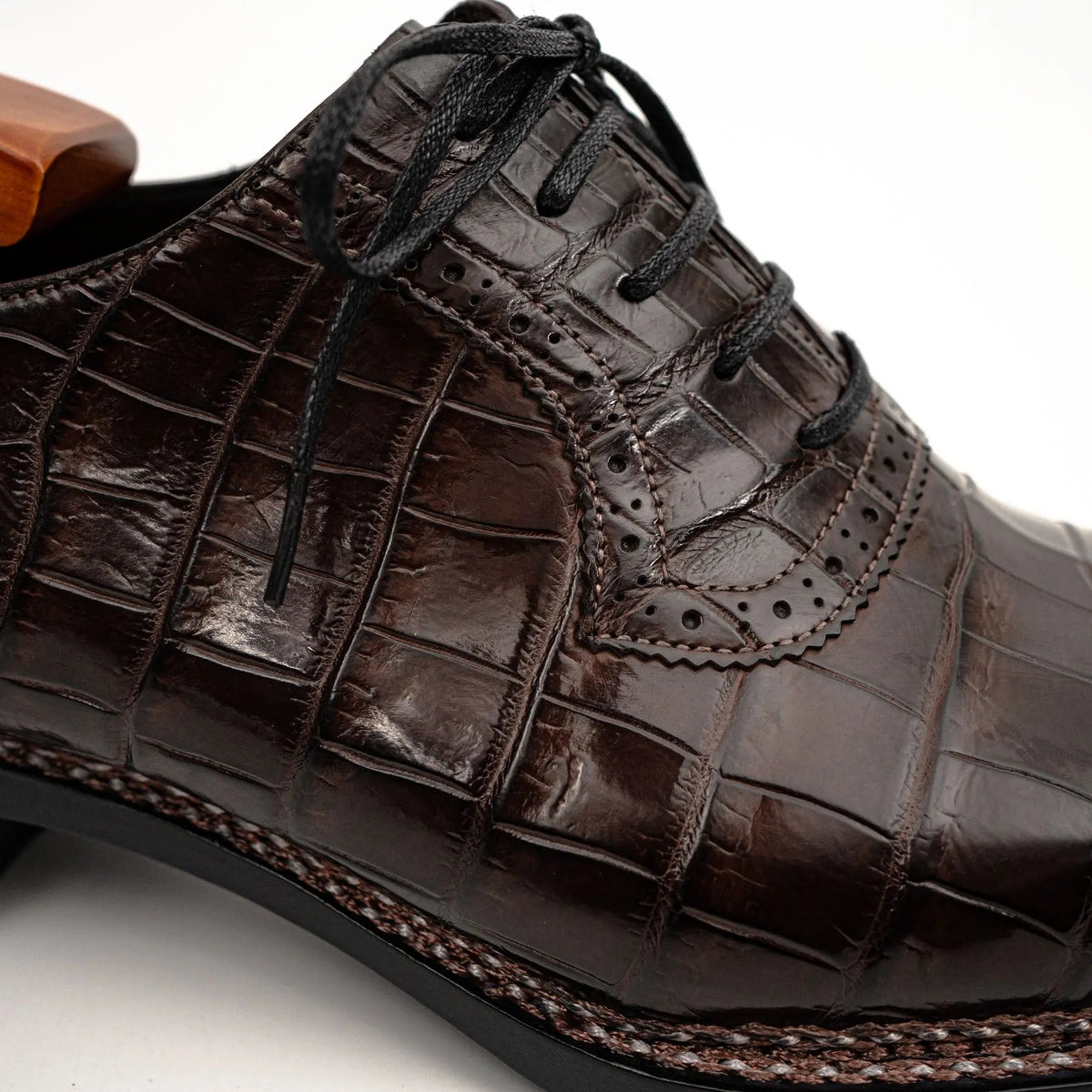Dark Brown Crocodile Derby Shoes