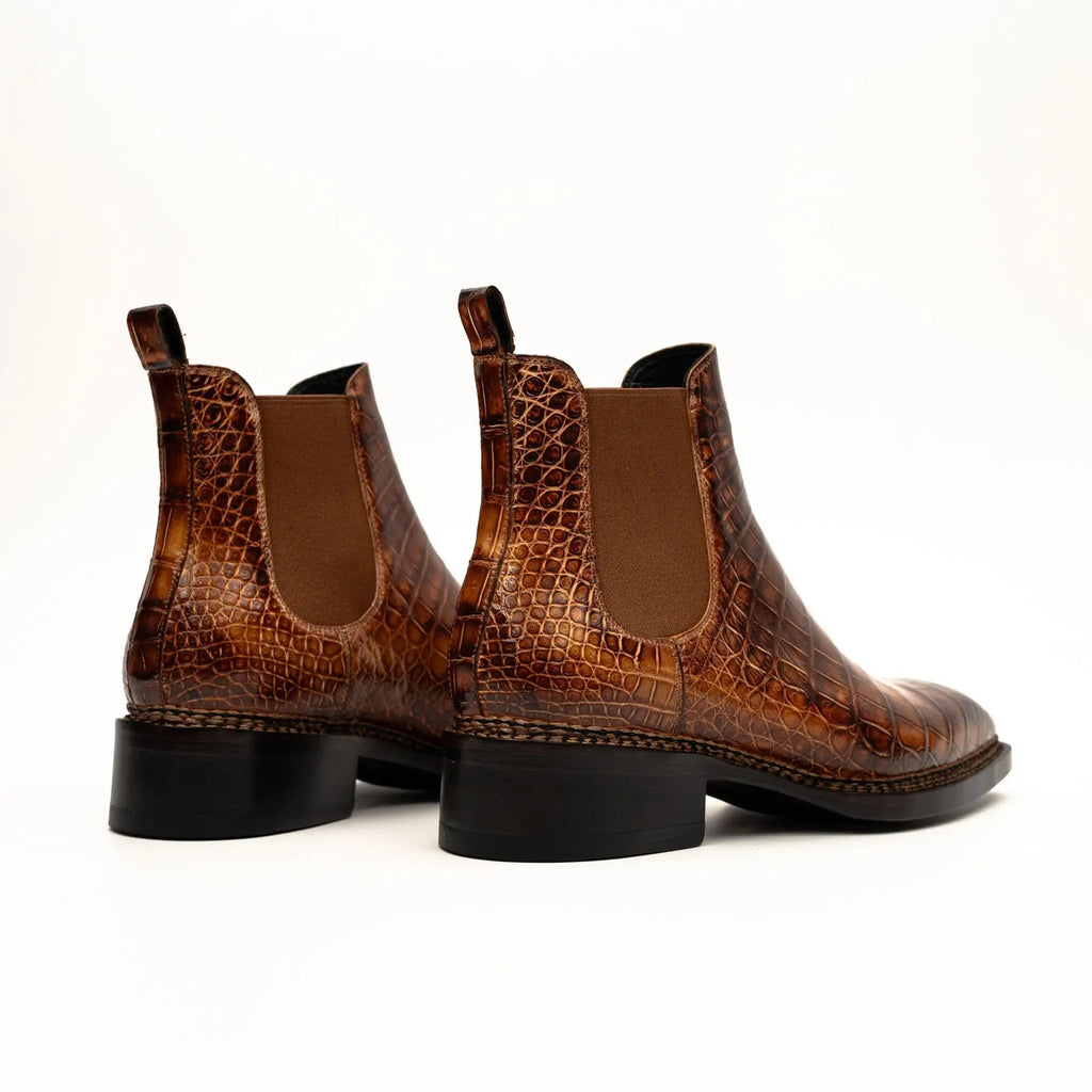 Cognac Crocodile Chelsea Boots