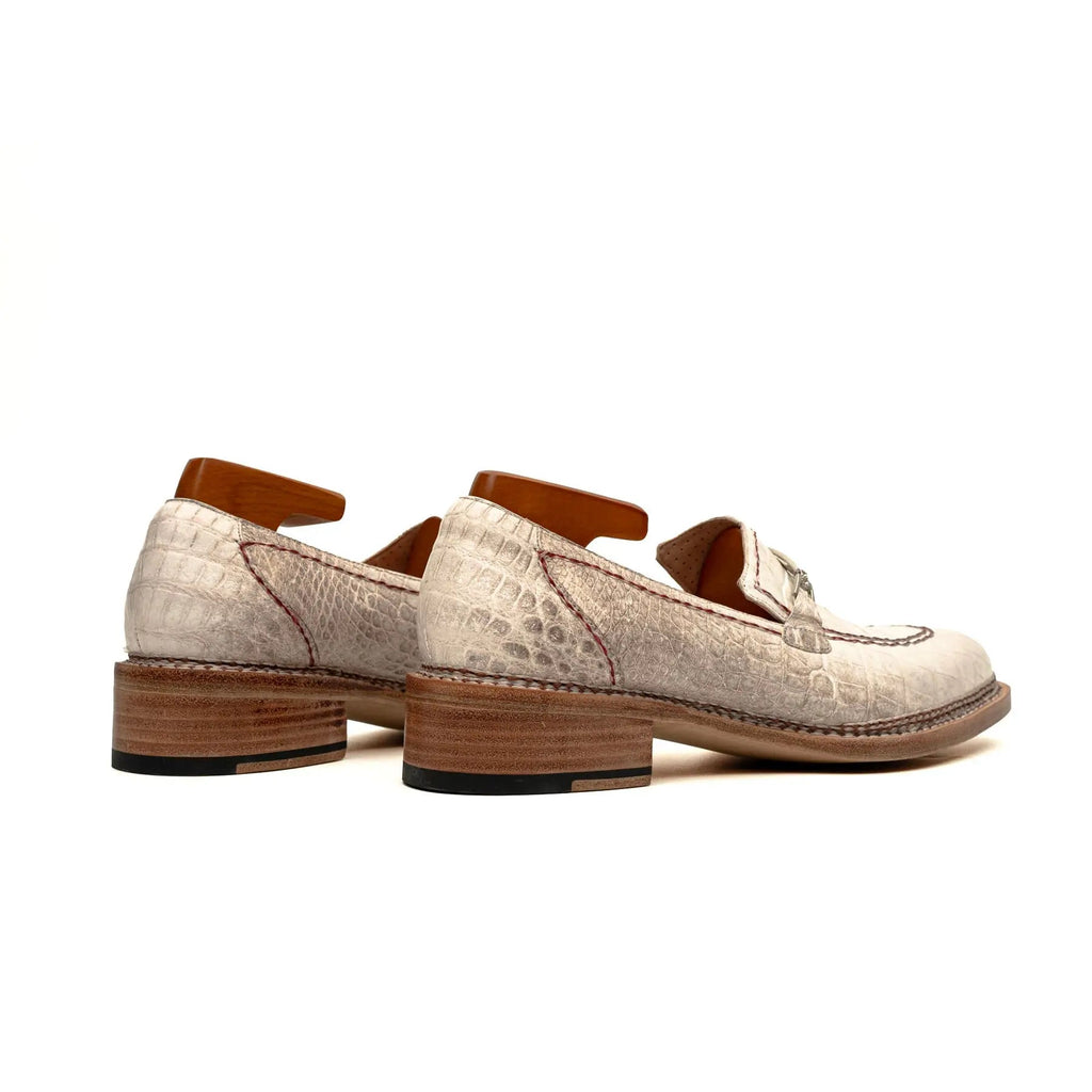 Ivory Crocodile-Textured Loafer