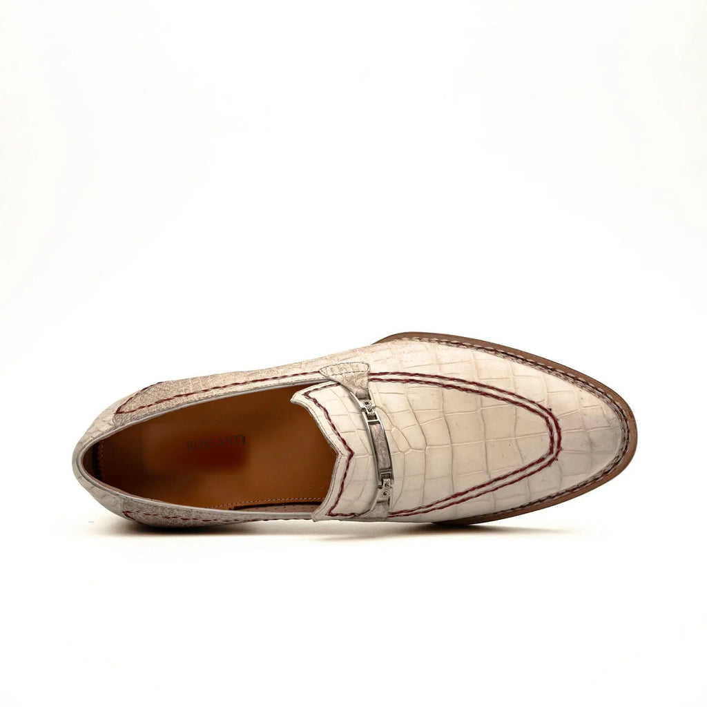 Ivory Crocodile-Textured Loafer