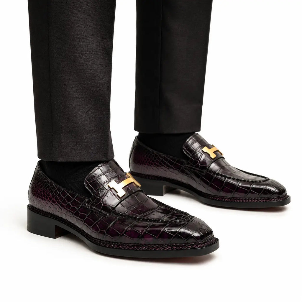Black Burgundy Crocodile Bit Loafer