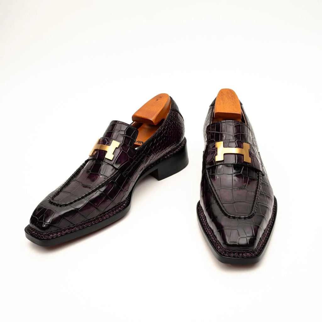 Black Burgundy Crocodile Bit Loafer