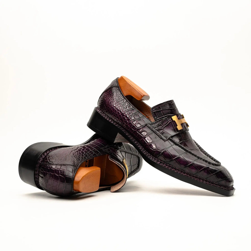Black Burgundy Crocodile Bit Loafer