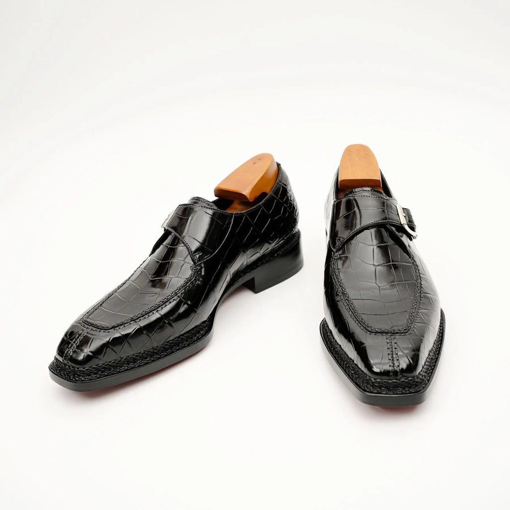 Black Crocodile Monk Strap Shoe