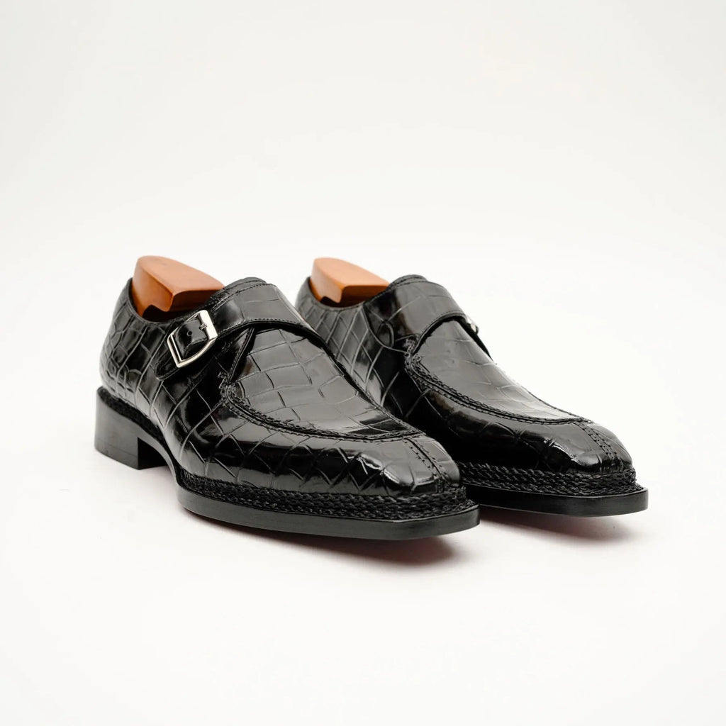 Black Crocodile Monk Strap Shoe