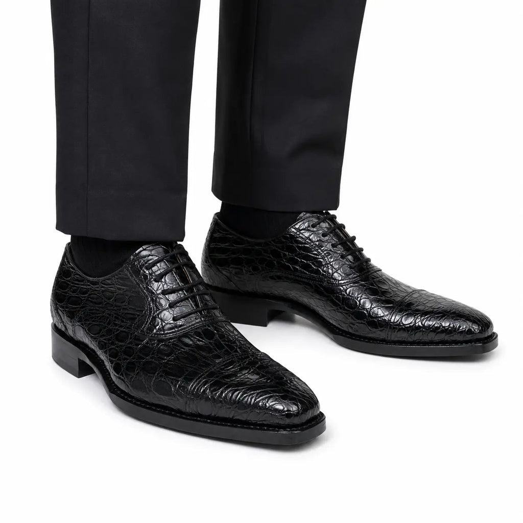 Black Crocodile-Textured Dress Shoe