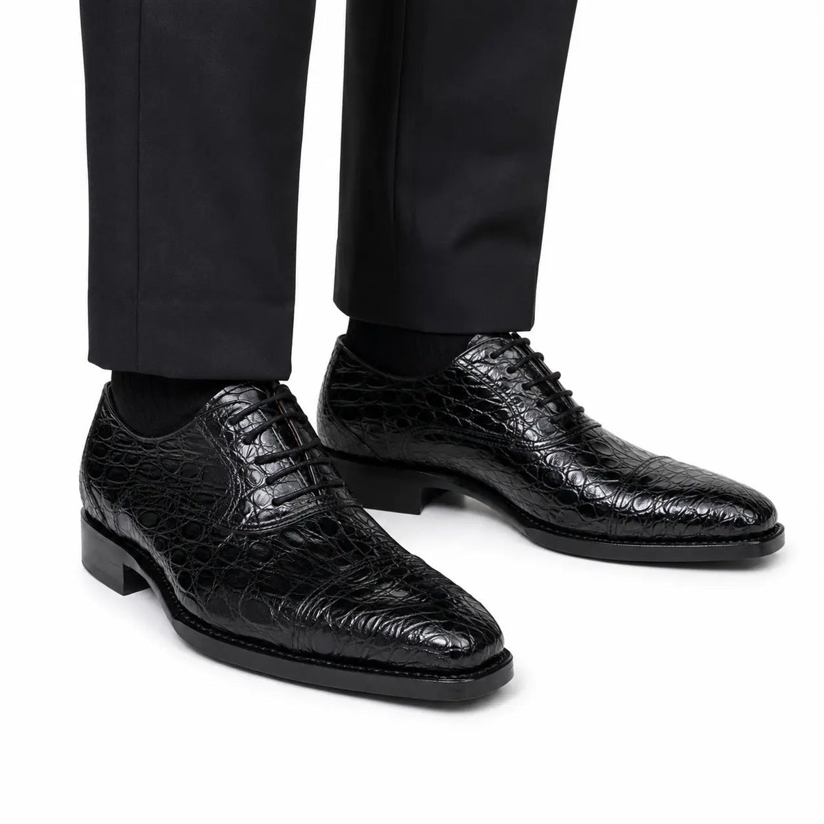Black Crocodile-Textured Dress Shoe