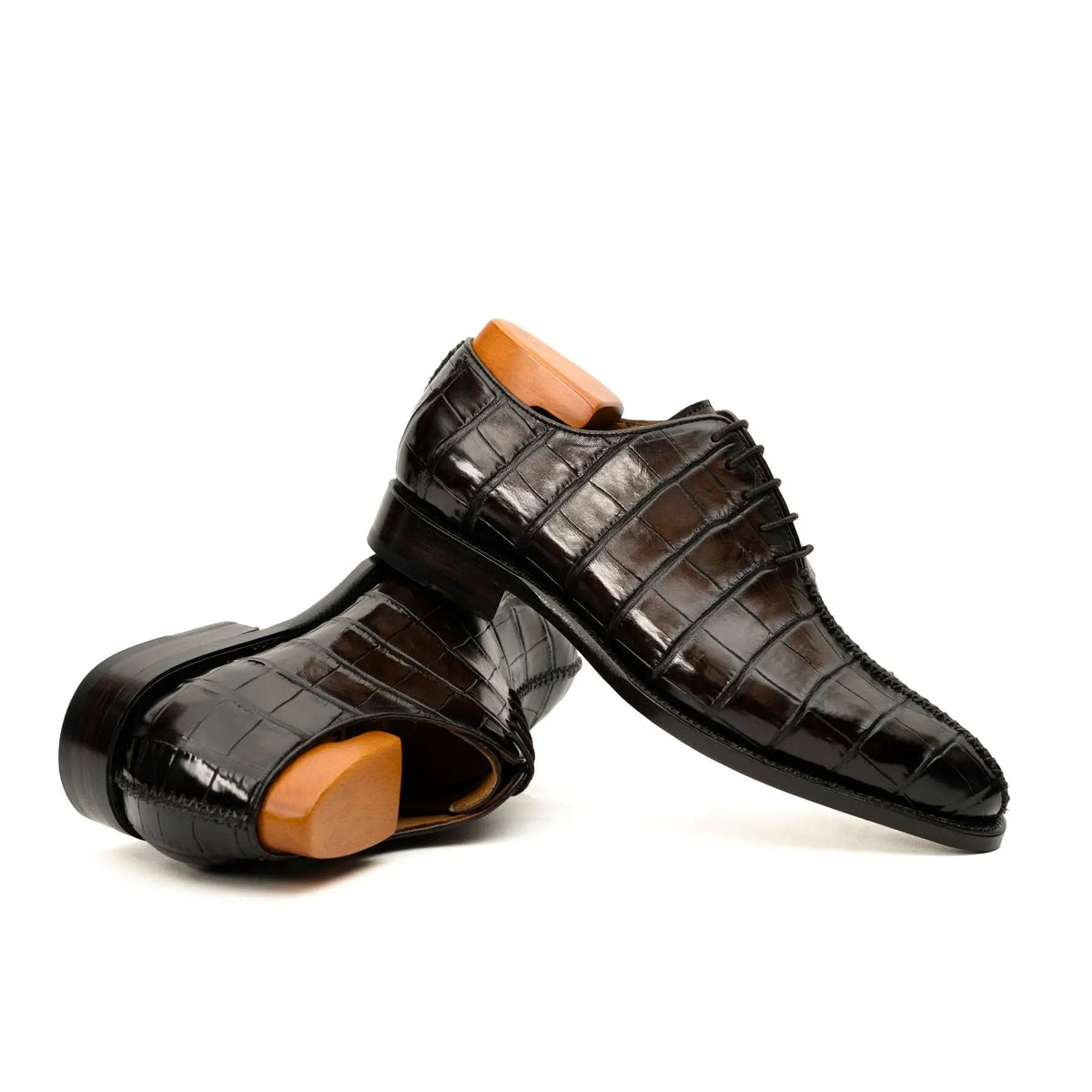 Dark Brown Crocodile-Textured Oxford