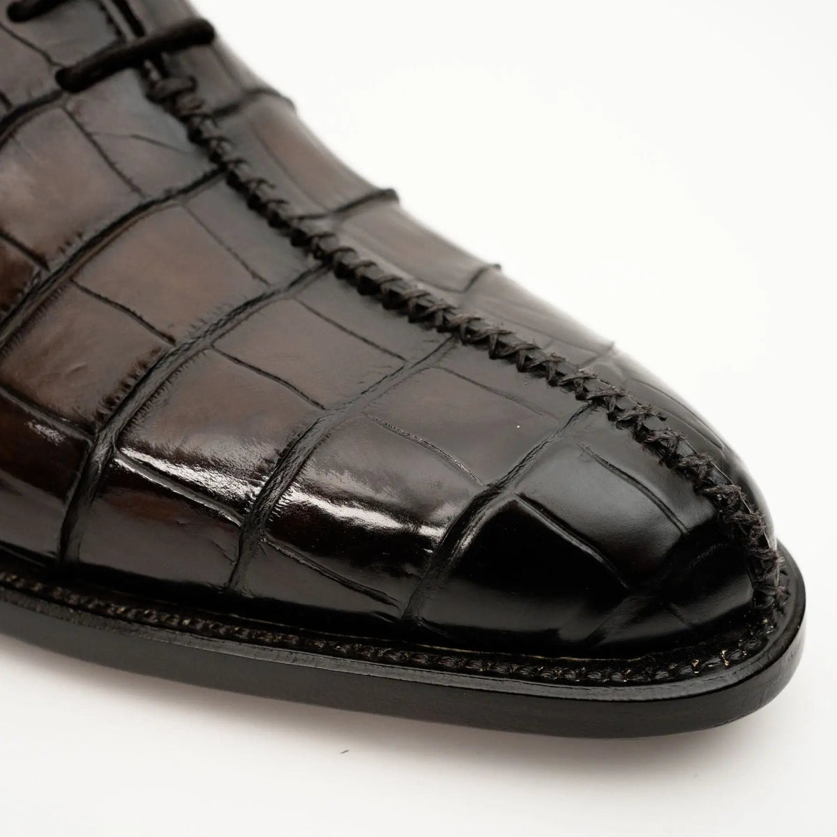 Dark Brown Crocodile-Textured Oxford