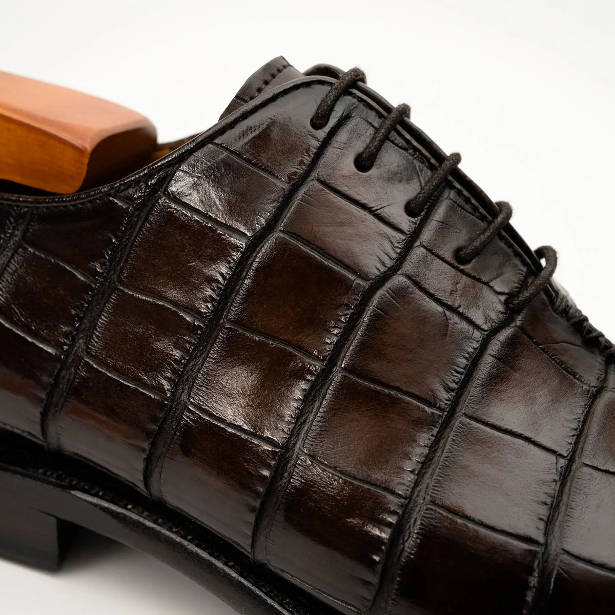 Dark Brown Crocodile-Textured Oxford