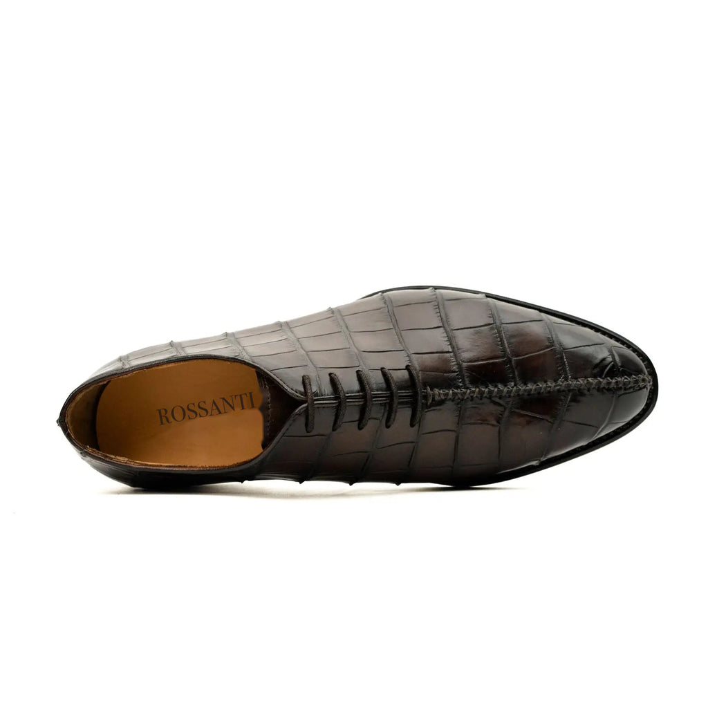 Dark Brown Crocodile-Textured Oxford