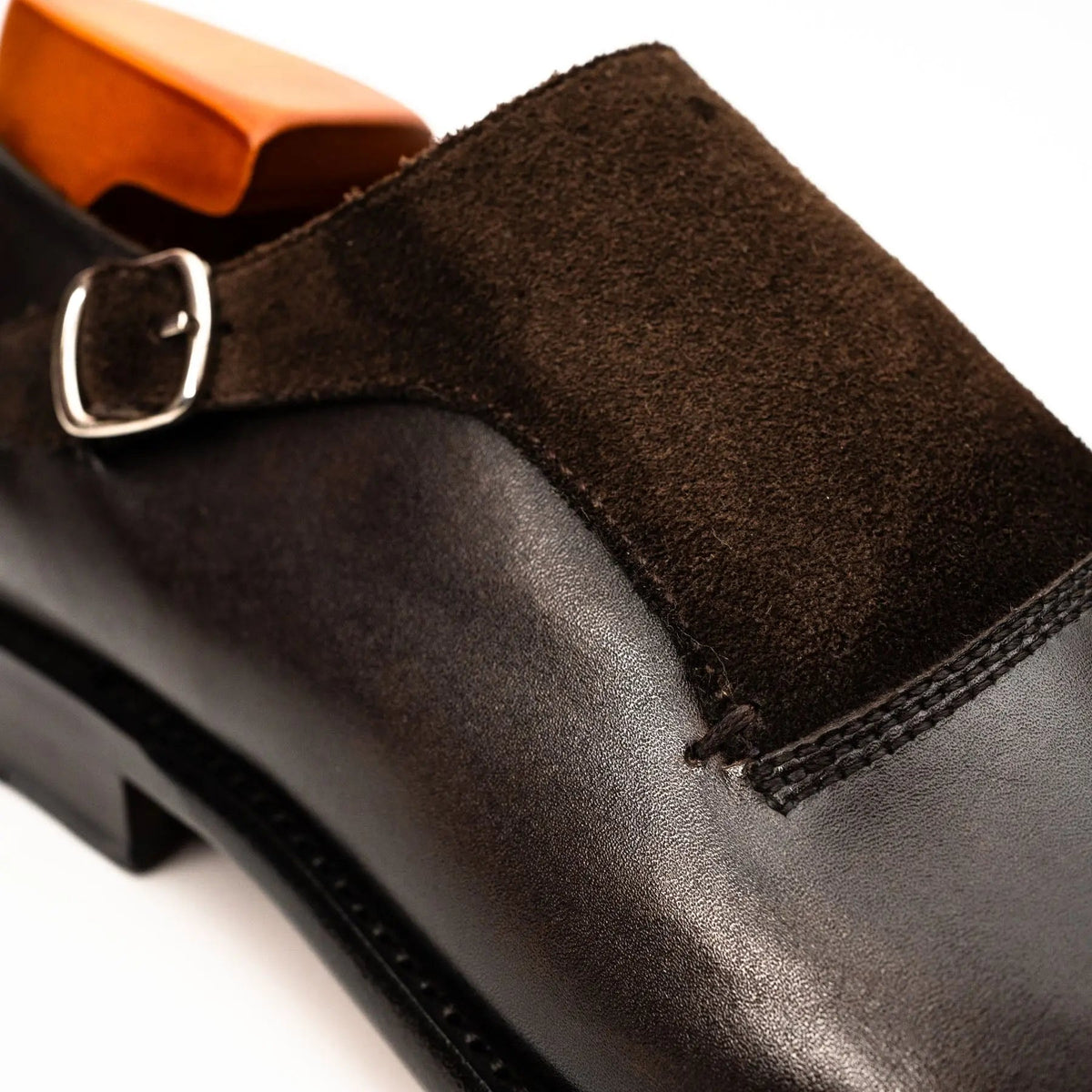 Dark Brown Suede-Panel Monk Shoe