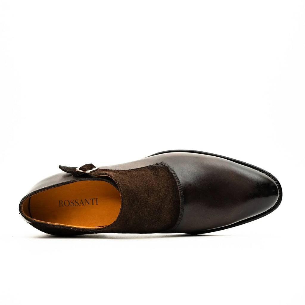 Dark Brown Suede-Panel Monk Shoe