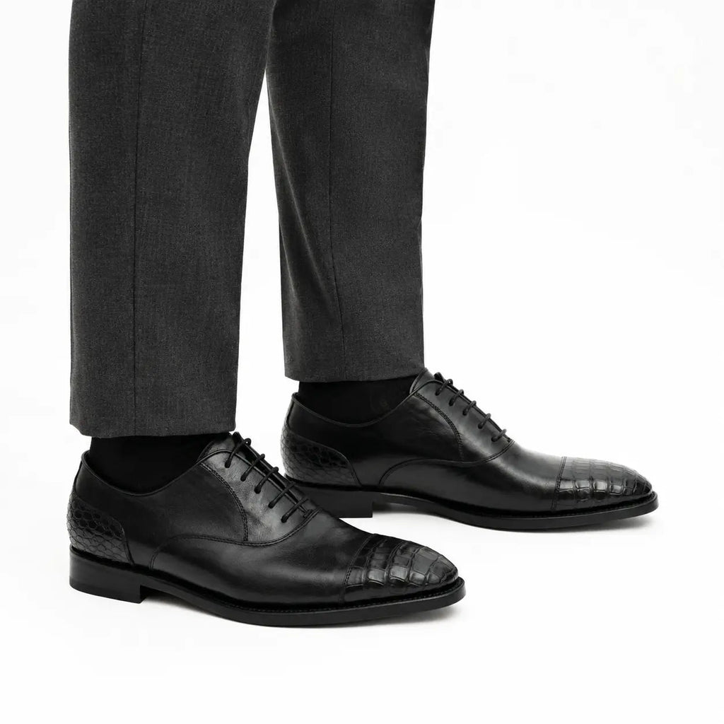 Black Crocodile-Textured Oxford