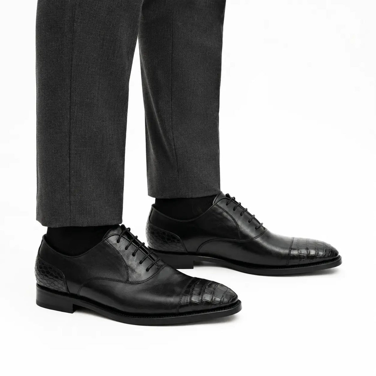 Black Crocodile-Textured Oxford