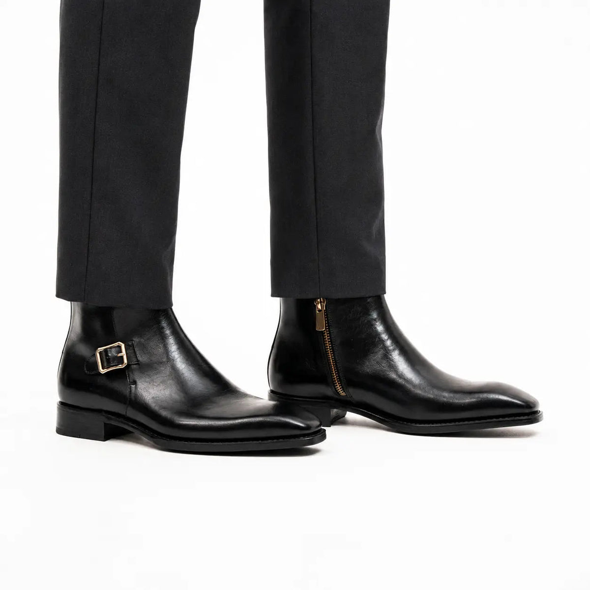 Black Calfskin Monk Strap Boot