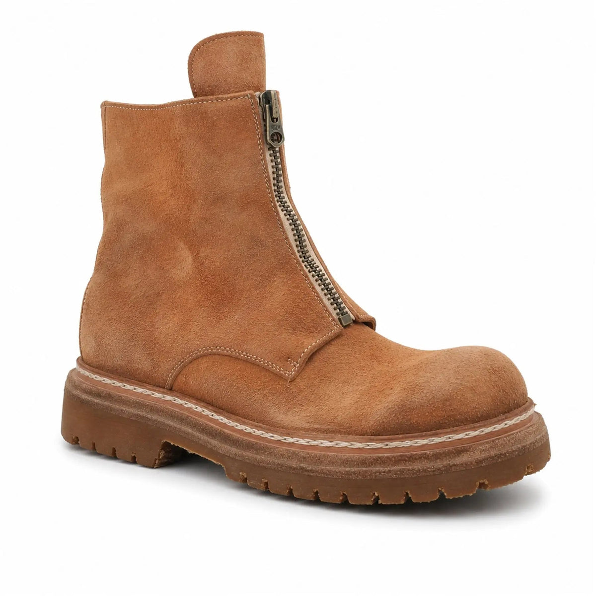 Camel Suede Zip Ankle Boots for Men