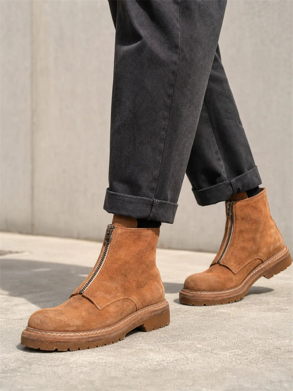 Camel Suede Zip Ankle Boots for Men