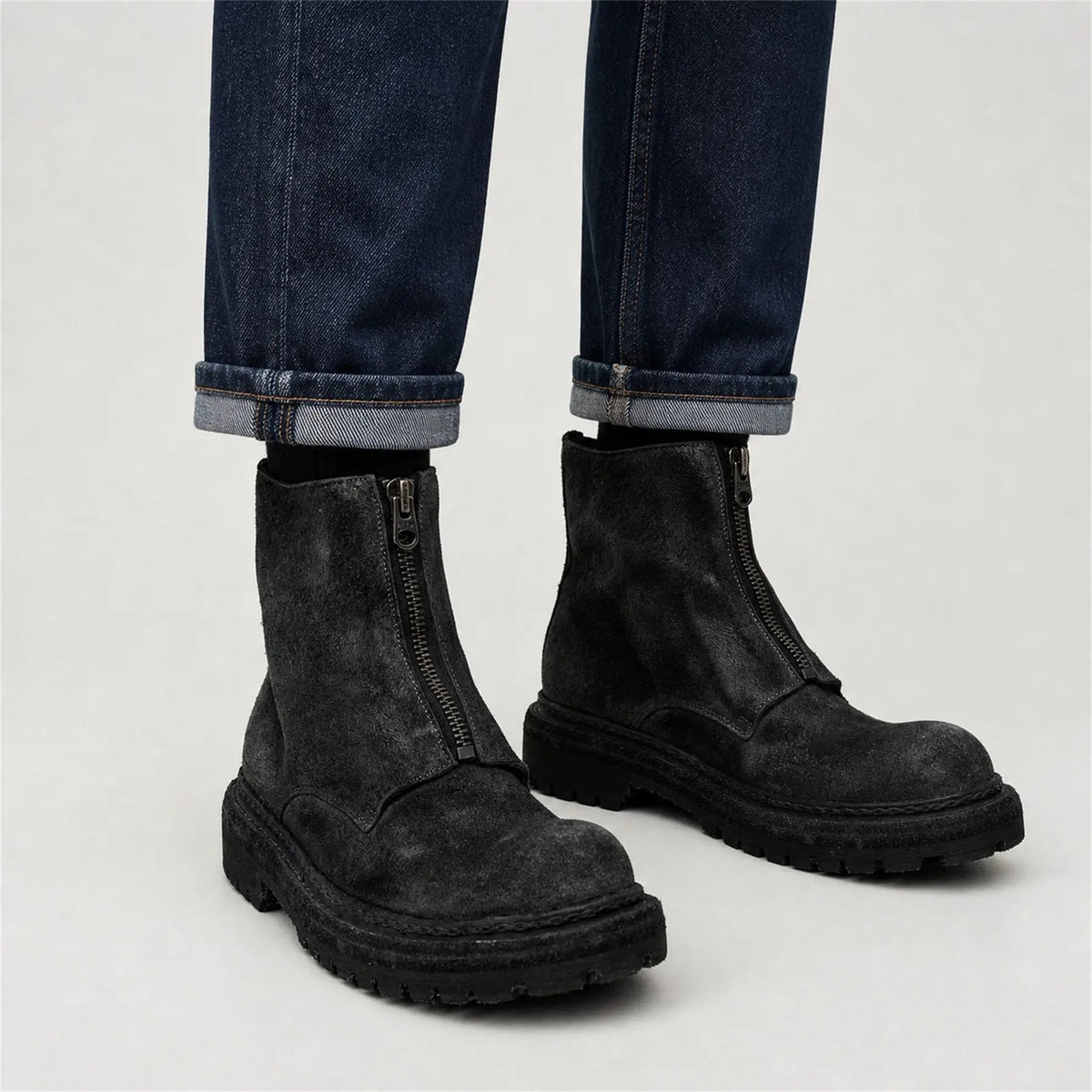 Charcoal Black Suede Zip Boots for Men