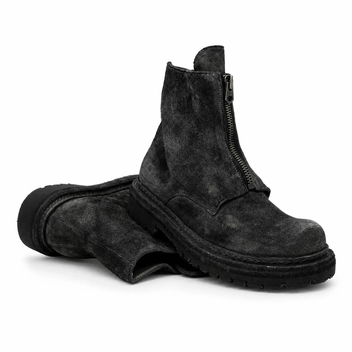 Charcoal Black Suede Zip Boots for Men