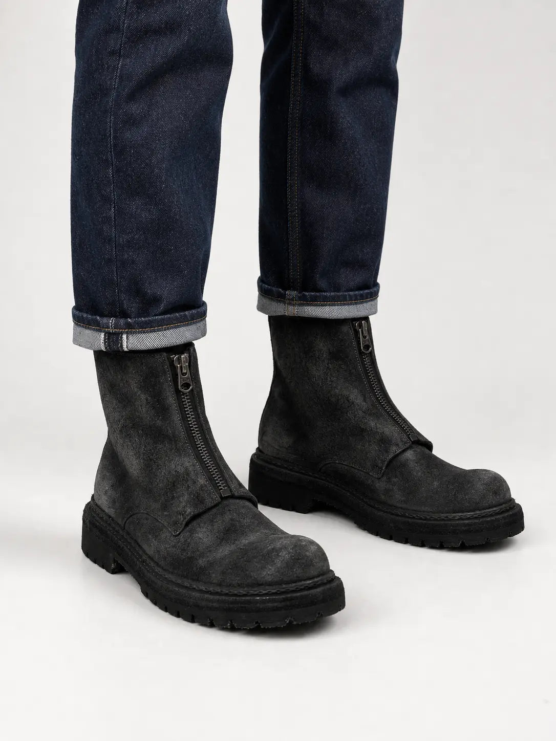 Charcoal Black Suede Zip Boots for Men