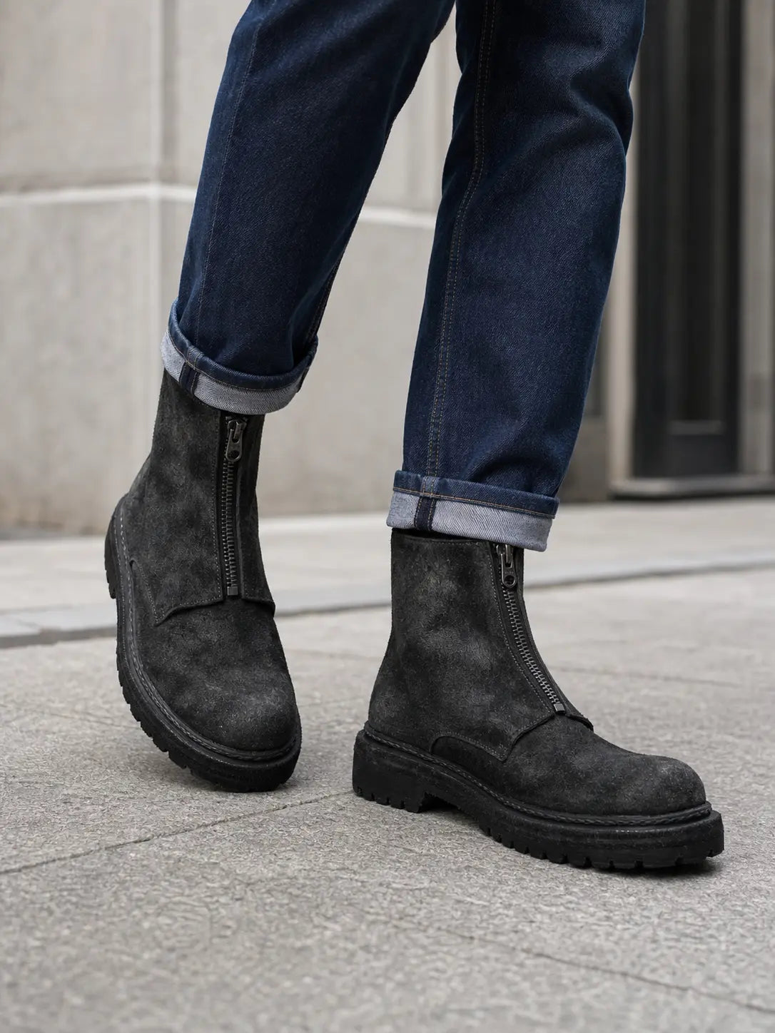 Charcoal Black Suede Zip Boots for Men