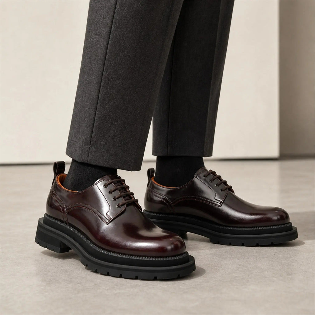 Men's Burgundy Lug-Sole Derby Shoes