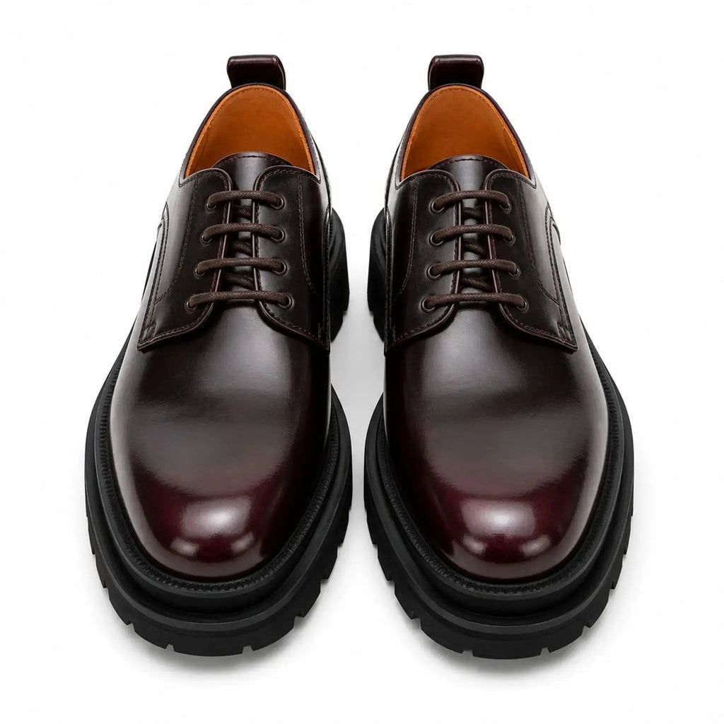 Men's Burgundy Lug-Sole Derby Shoes