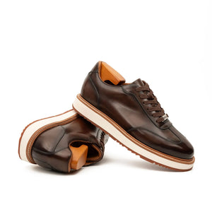 Coffee Leather Lace-Up Platform Shoes