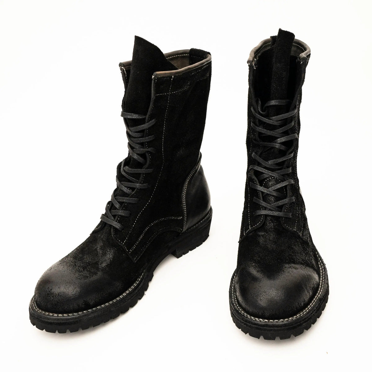 Black Suede Lace-Up Combat Boots
