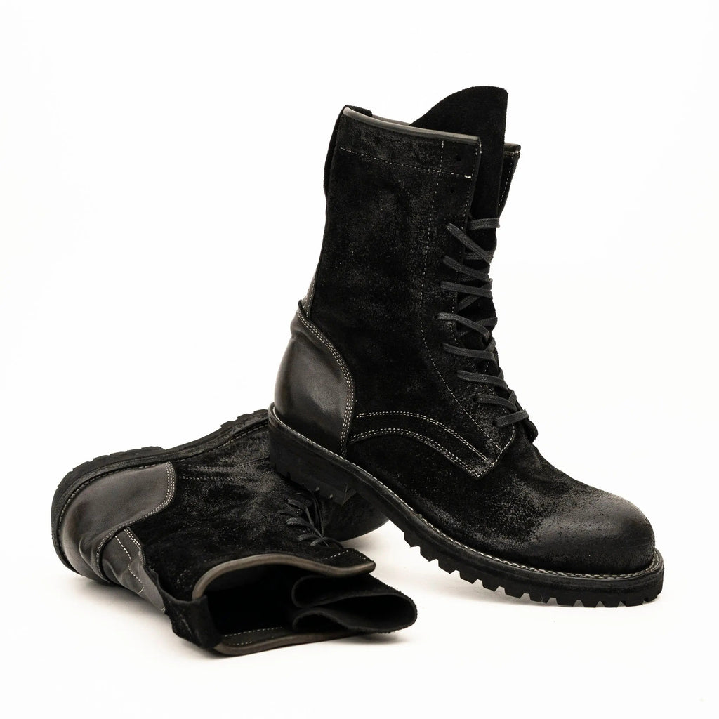 Black Suede Lace-Up Combat Boots