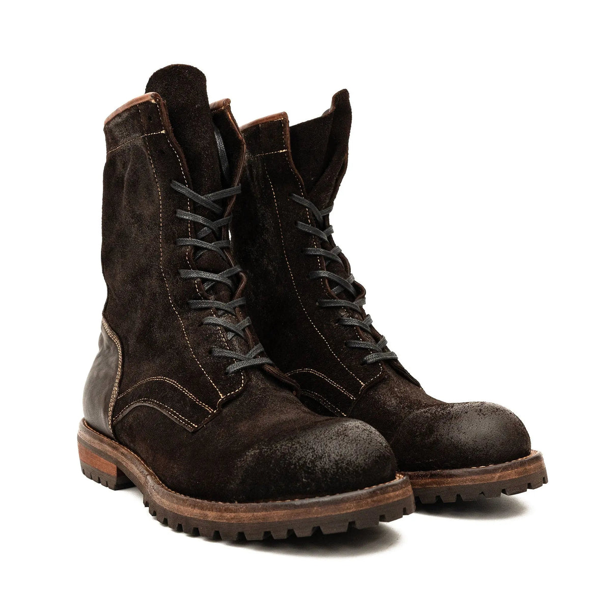 Dark Brown Suede Lace-Up Combat Boots