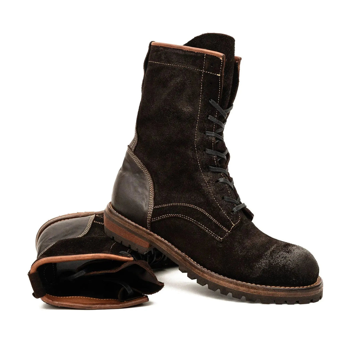 Dark Brown Suede Lace-Up Combat Boots
