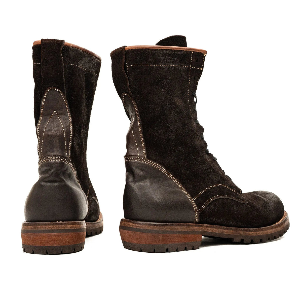 Dark Brown Suede Lace-Up Combat Boots