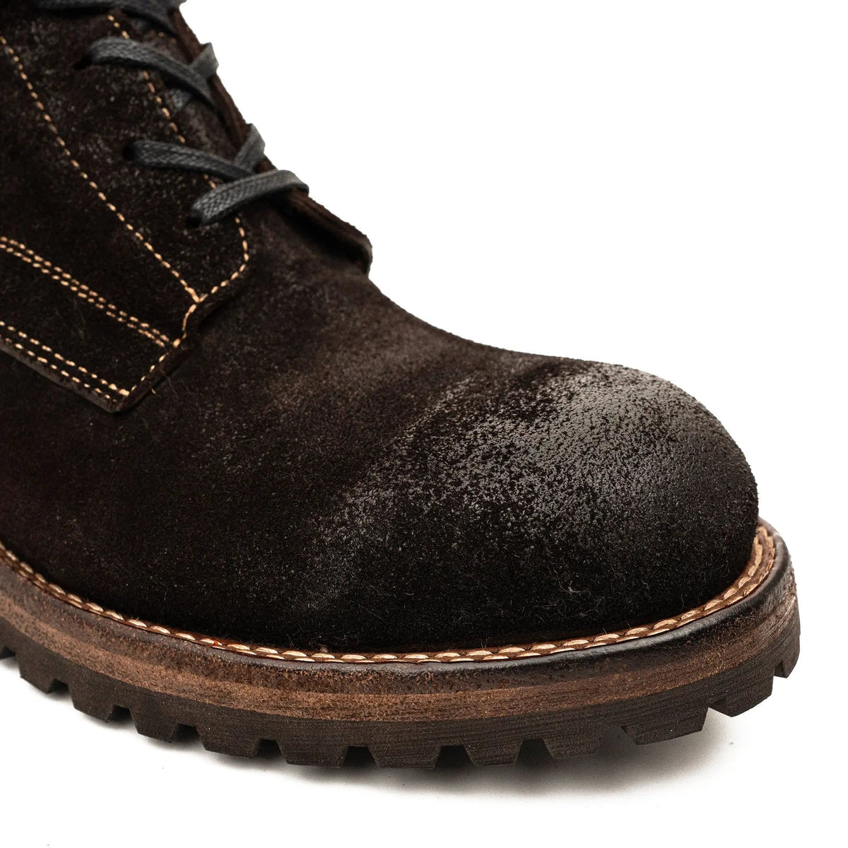 Dark Brown Suede Lace-Up Combat Boots