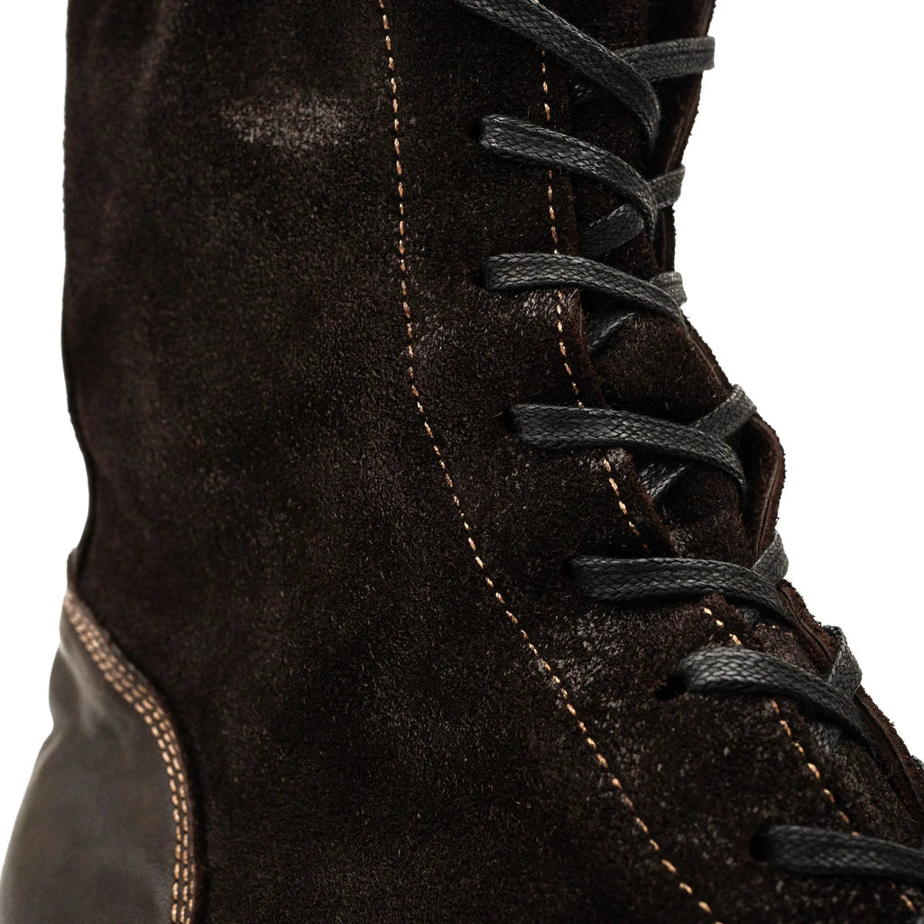 Dark Brown Suede Lace-Up Combat Boots