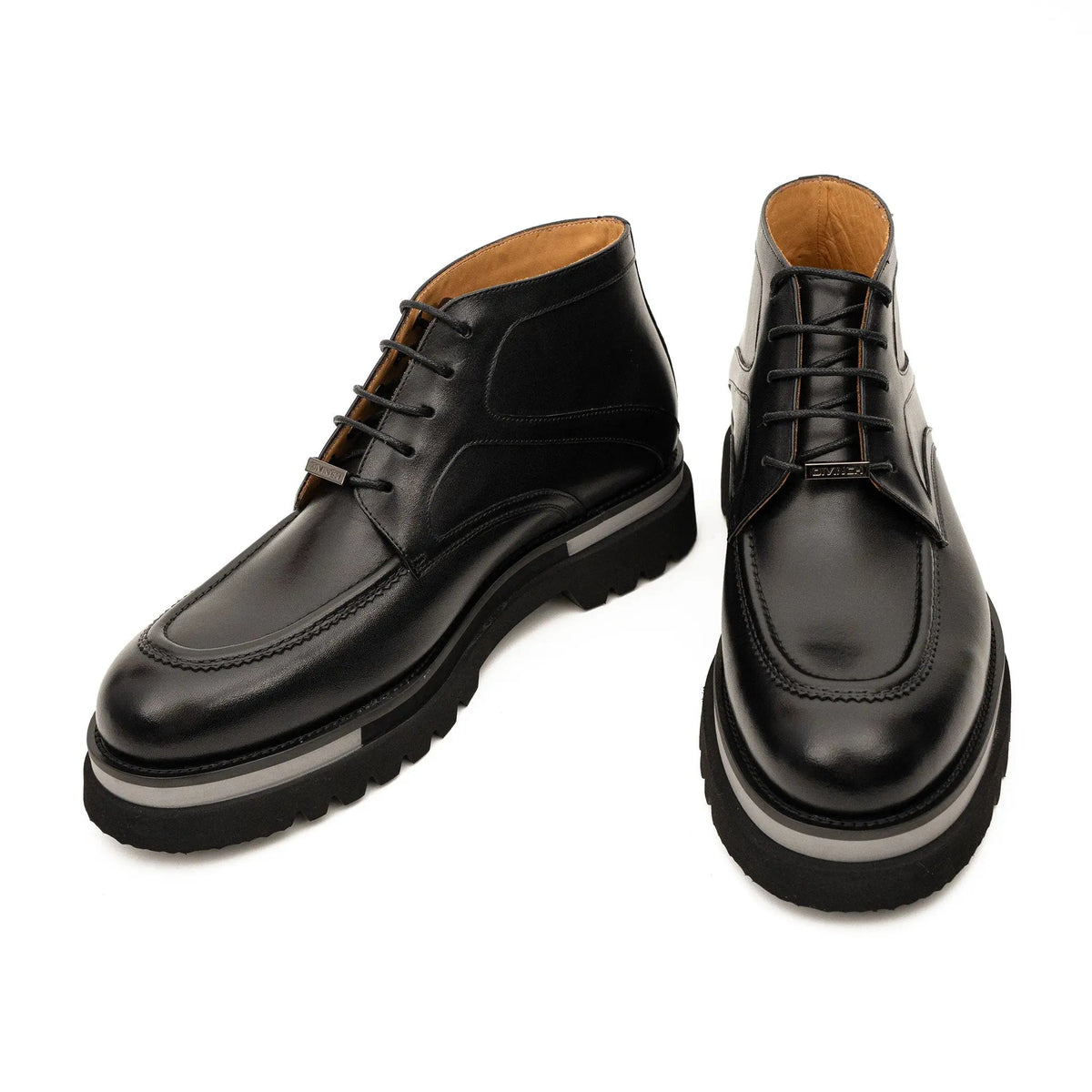 Black Leather Lace-Up Ankle Boots